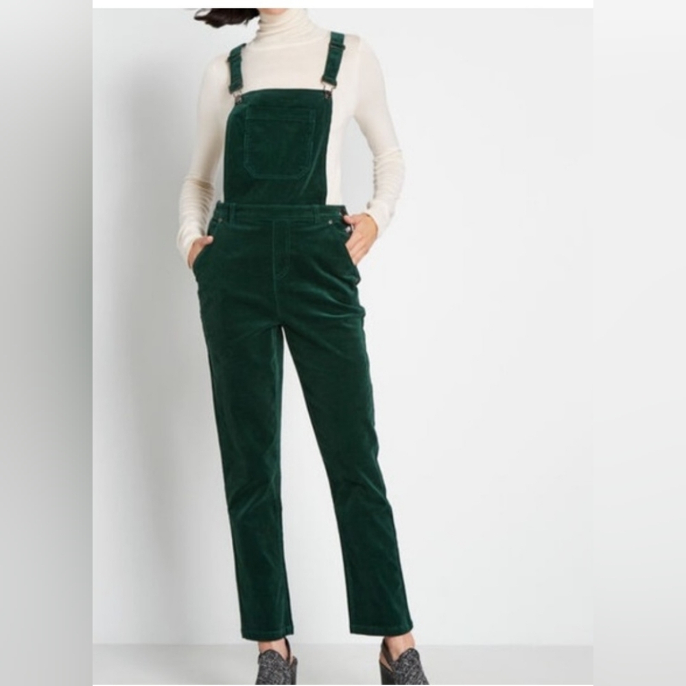 Modcloth Dark Green Corduroy Overalls Comfy Retro Fall Winter Size M